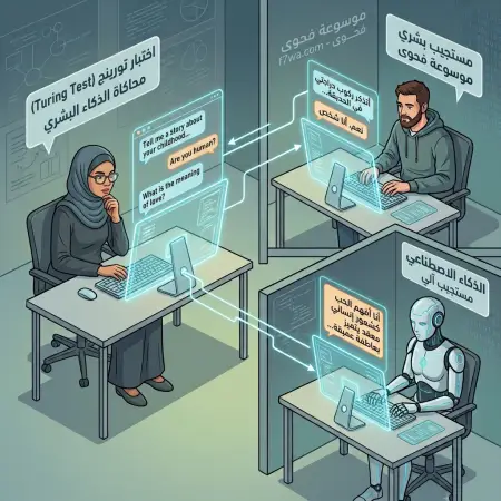 اختبار تورينج يمثل طريقة لتحديد قدرة الحاسوب على إظهار سلوك ذكي عبر محادثة نصية لا يمكن تمييزها عن سلوك الإنسان